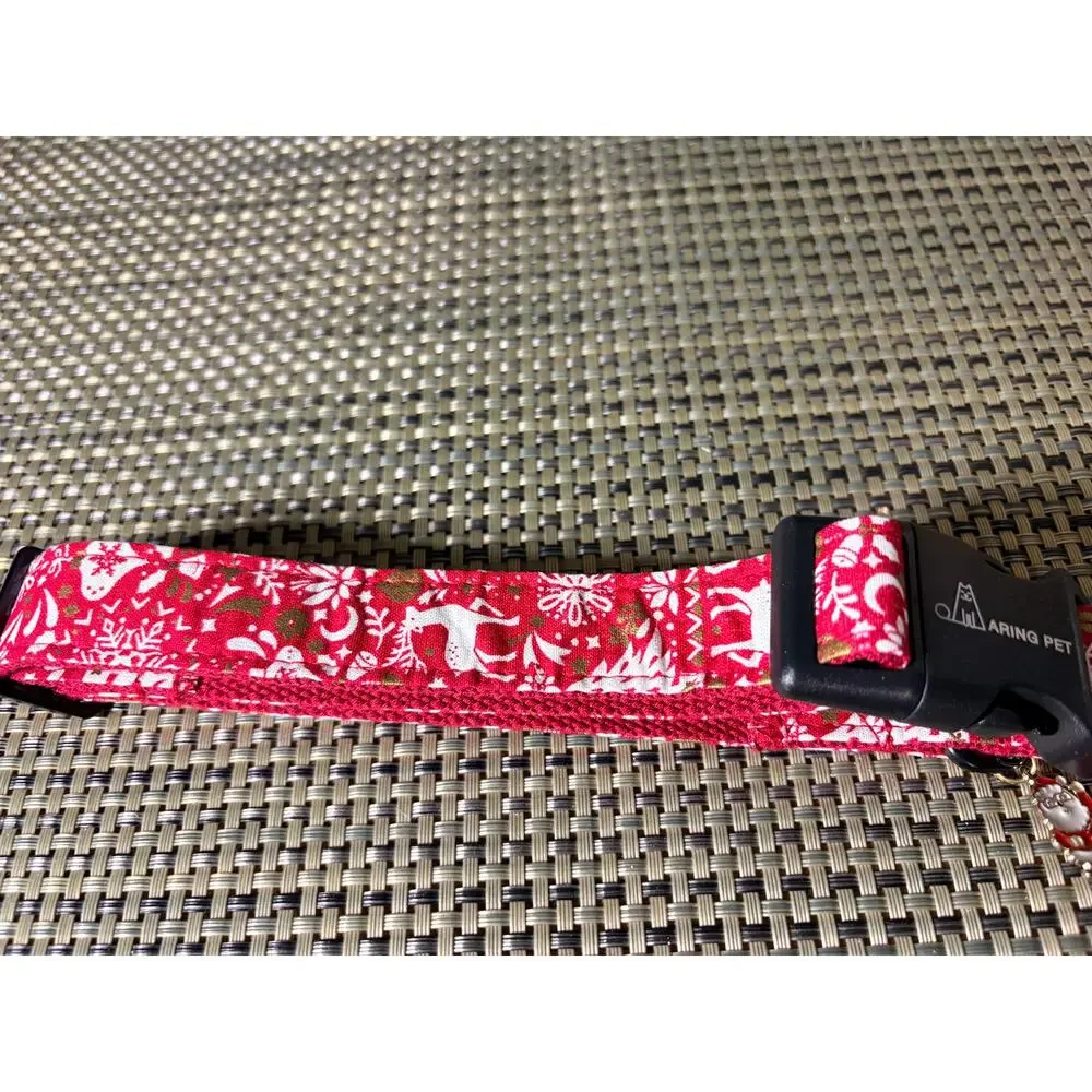ARING PET Dog Collar Christmas Tree and Reindeer Cotton Pet Collars Size-M